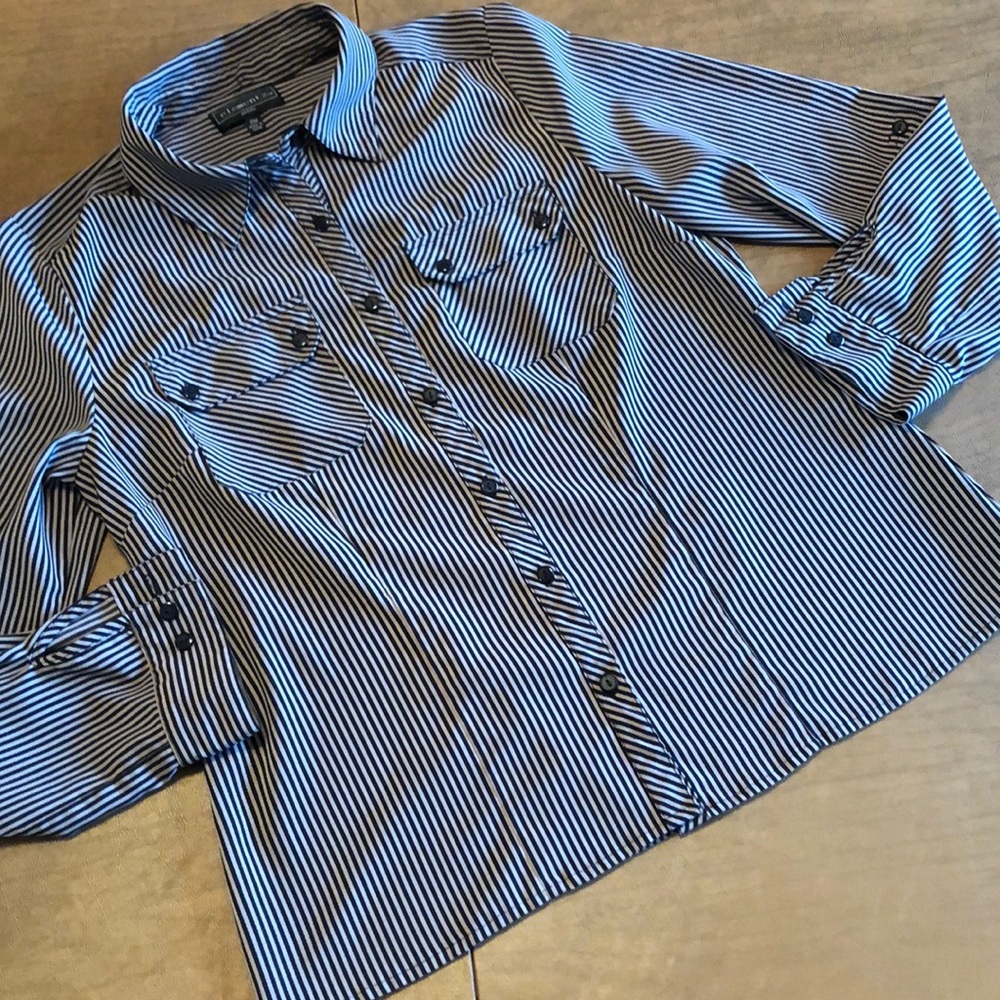 Elementz Vertical Striped Button Down - Petite Med - image 2